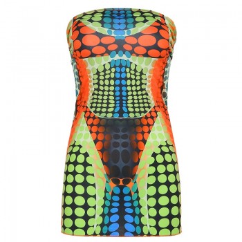 Multicolor Dot Print Bandage Wrap Chest Dresses Bodycon Holiday Clubwear Sexy One Piece 